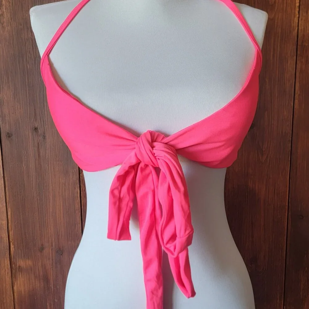 Aerie Scoop Bikini *TOP‎ ONLY* S|P Hot Pink Tie Front Halter Top Tie Two Ways